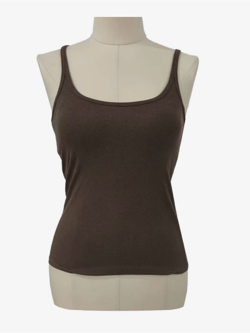 Everyday Double-Strap Ribbed Tank Top - Taupe